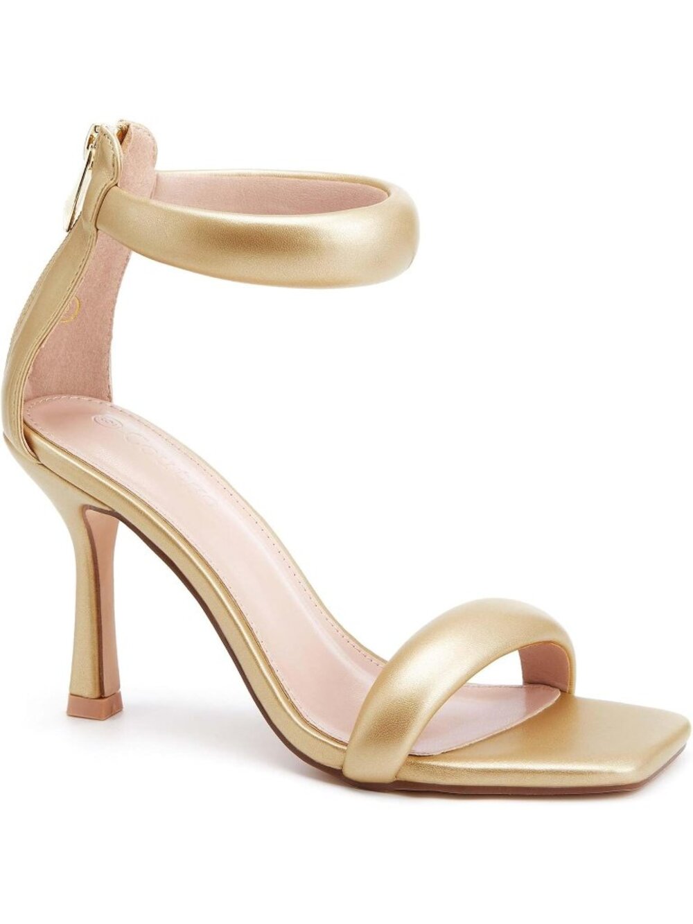 Women's Gold Rhinestone One Strap Sandals Square Toe Stiletto High Heel Shoes